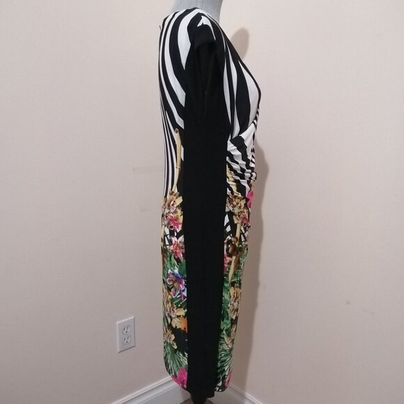 🇨🇦 Joseph Ribkoff Summer 2025 Animal & Tropical Print Faux Wrap Dress - Picture 3 of 9